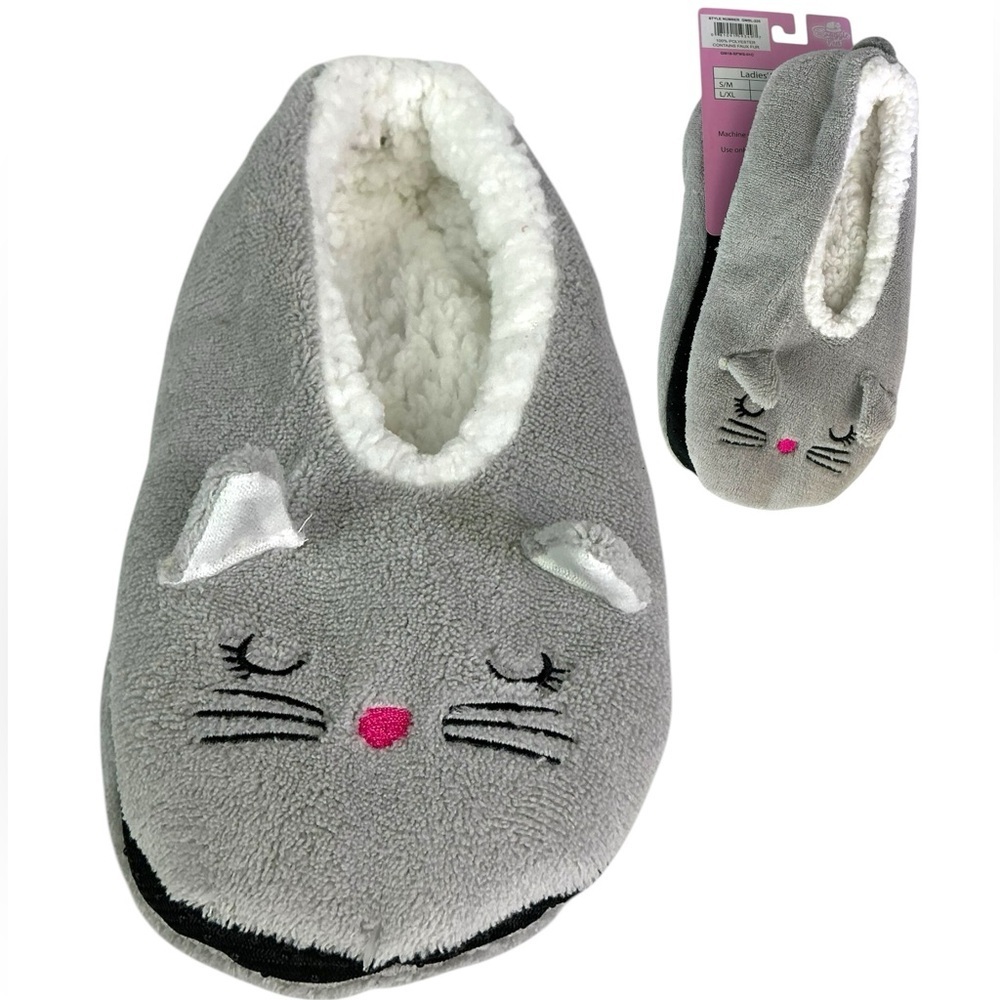 Snuggle Feet Cat Slippers Gray Fleece Lined Women’s Size Large